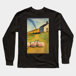 Colourful oil painting of a farm with sheep Long Sleeve T-Shirt